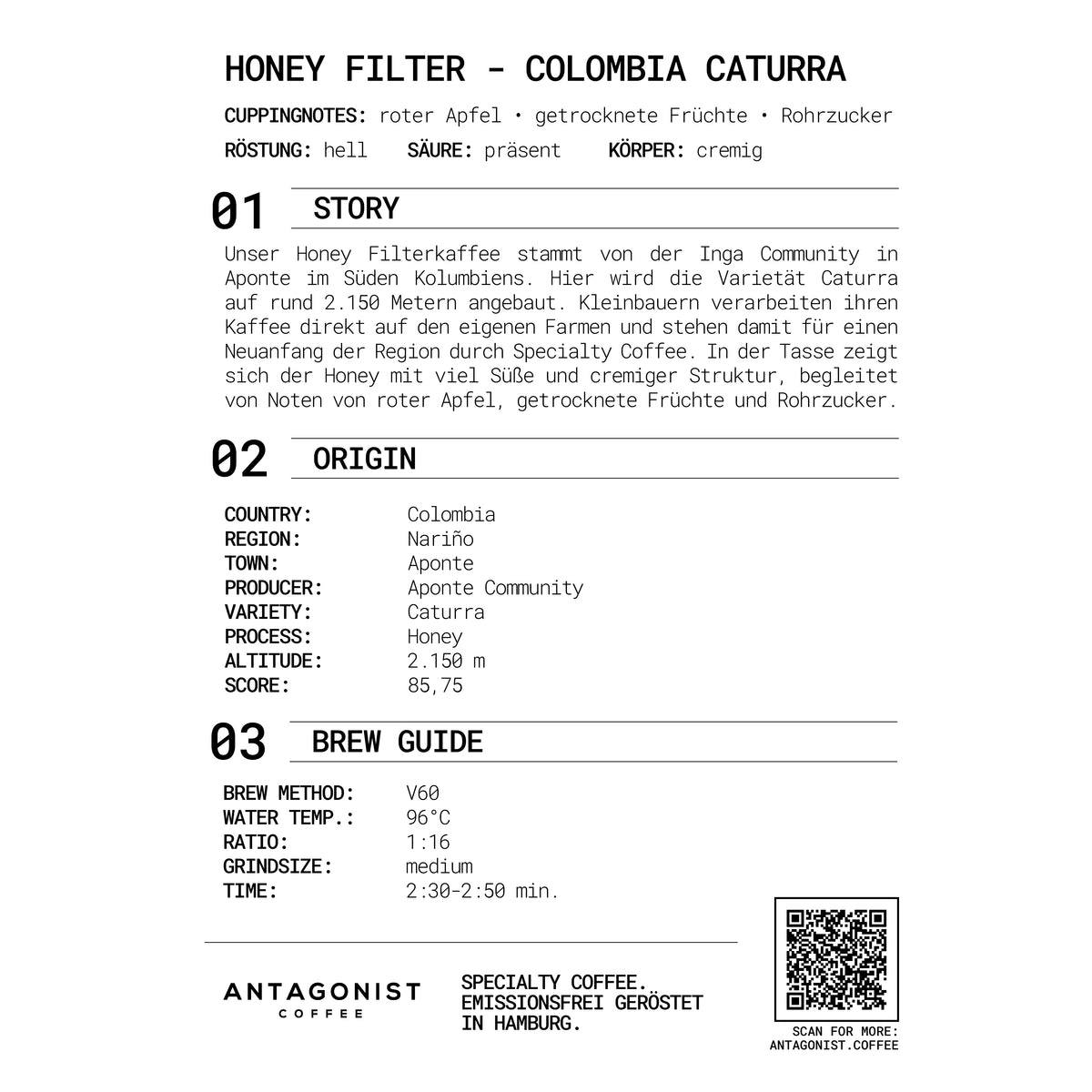 Filterkaffee Honey - Colombia Caturra Honey Process